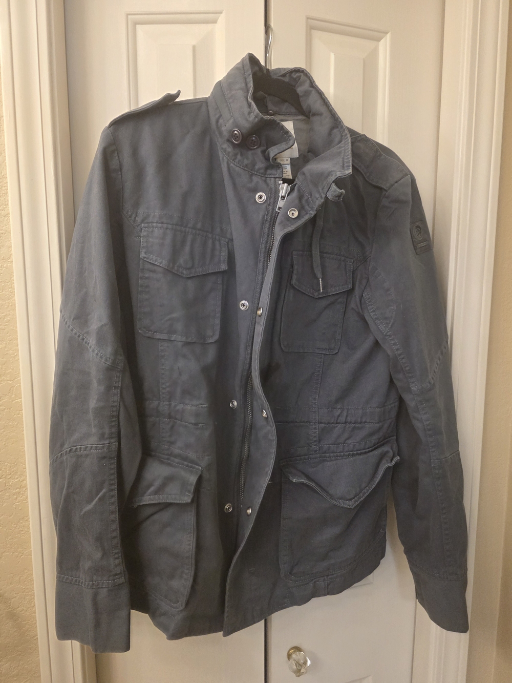 Men's Slate Blue Utility Jacket - Casual Zip Sleeve
